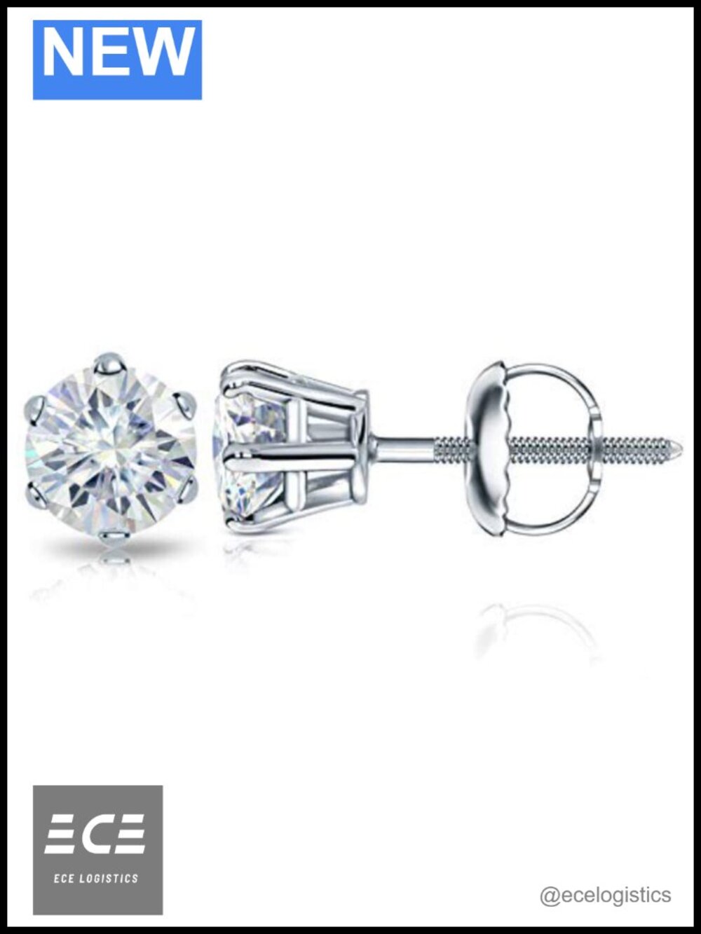 Moissanite Stud Earrings Sterling Silver Hypoallergenic Prong Set